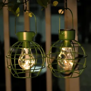 MUMTOP 2 Pack Solar Lanterns Outdoor Lights, Metal Solar Outdoor Lantern Waterproof Decorative Hanging Light for Yard Lawn Porch Garden Patio Pathway Decor, Green