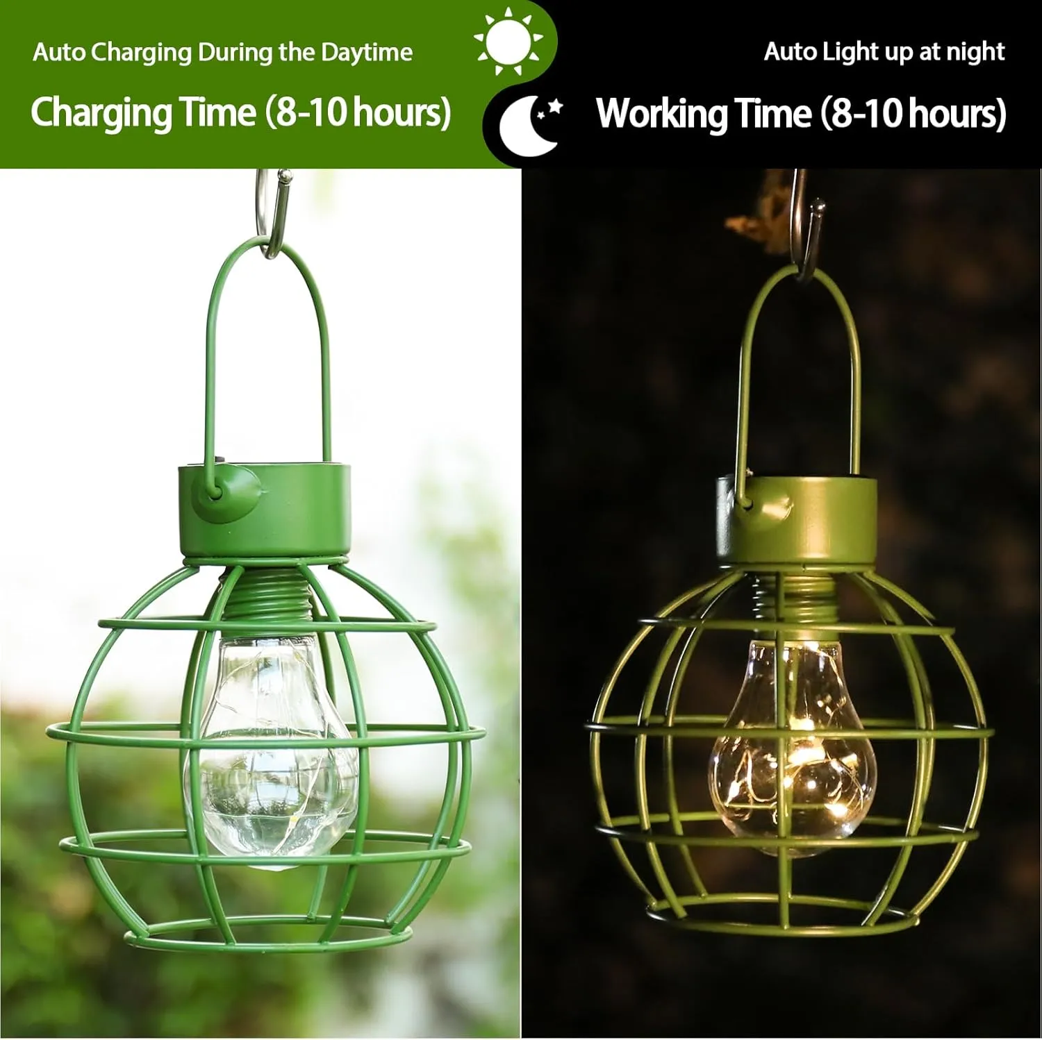 MUMTOP 2 Pack Solar Lanterns Outdoor Lights, Metal Solar Outdoor Lantern Waterproof Decorative Hanging Light for Yard Lawn Porch Garden Patio Pathway Decor, Green