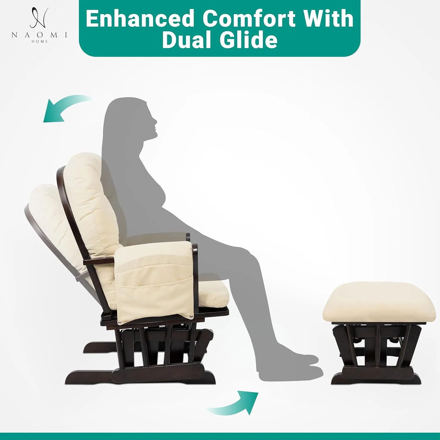 Naomi Home Brisbane Nursery Glider Ottoman Sets Glider Recliner Nursery Rocking Chair Rocker with Ottoman Reclining Gliders Chairs for Breastfeeding Maternity Napping Espresso Cream
