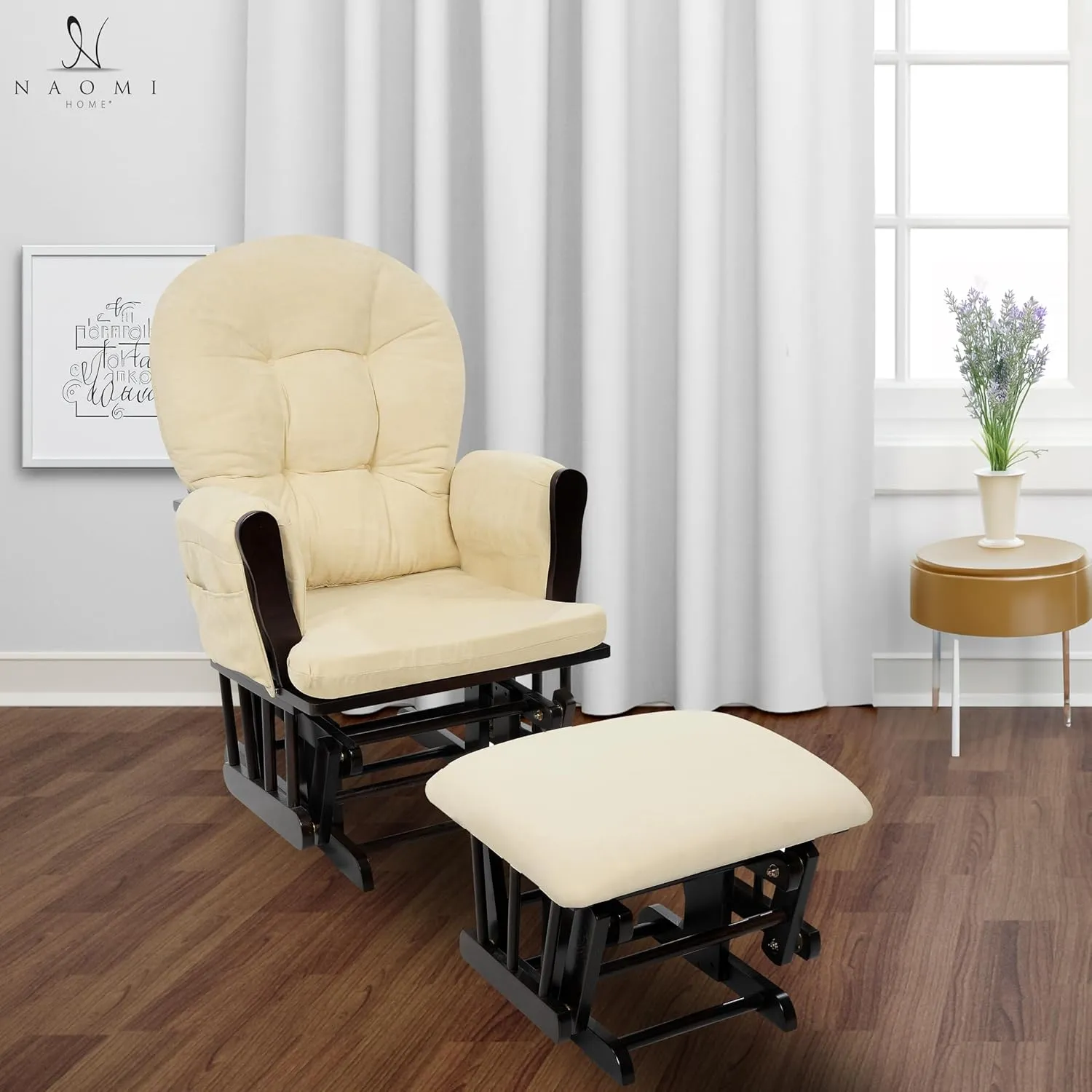 Naomi Home Brisbane Nursery Glider Ottoman Sets Glider Recliner Nursery Rocking Chair Rocker with Ottoman Reclining Gliders Chairs for Breastfeeding Maternity Napping Espresso Cream