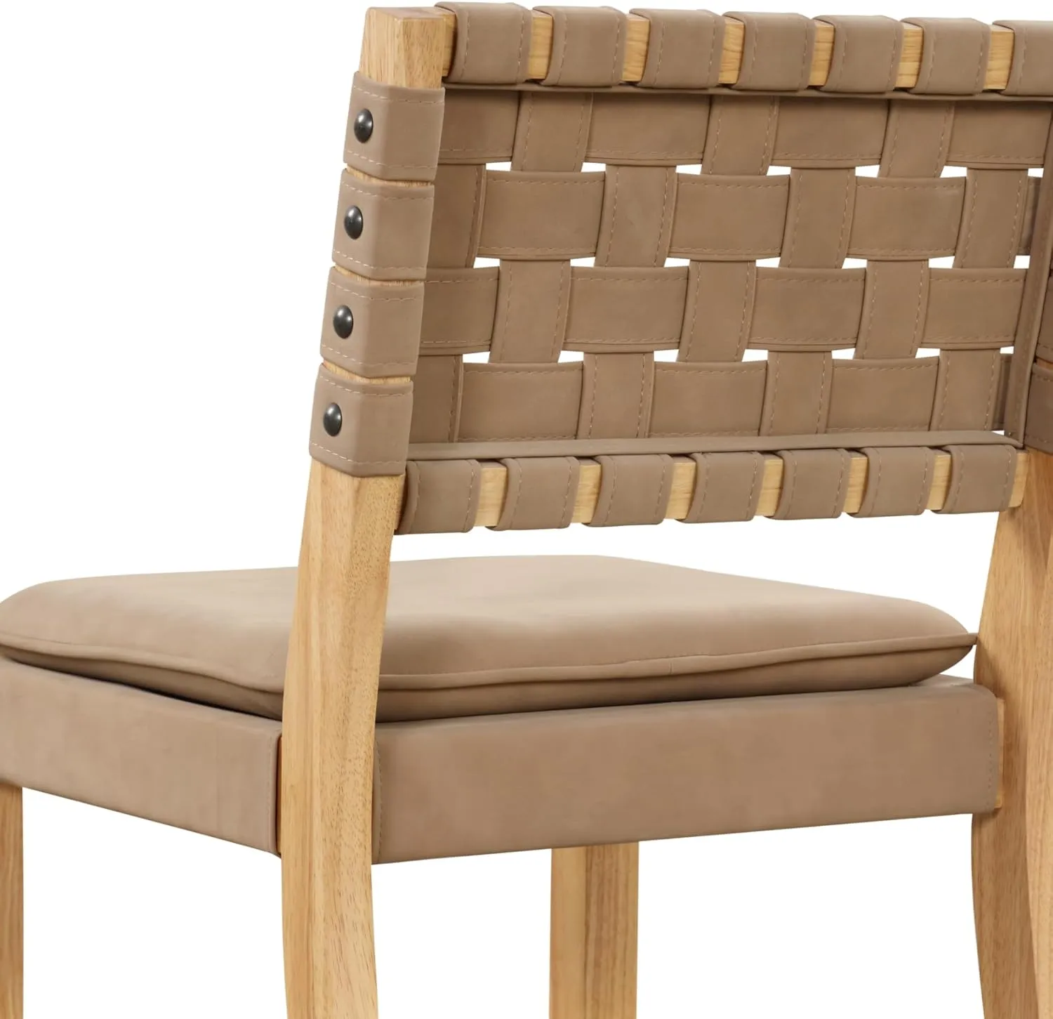 Nathan James Cohen Mid-Century Modern 29 in. Wood Bar Stool, Upholstered Faux Leather Bar Height Stool with Solid Wood Frame, Natural Brown