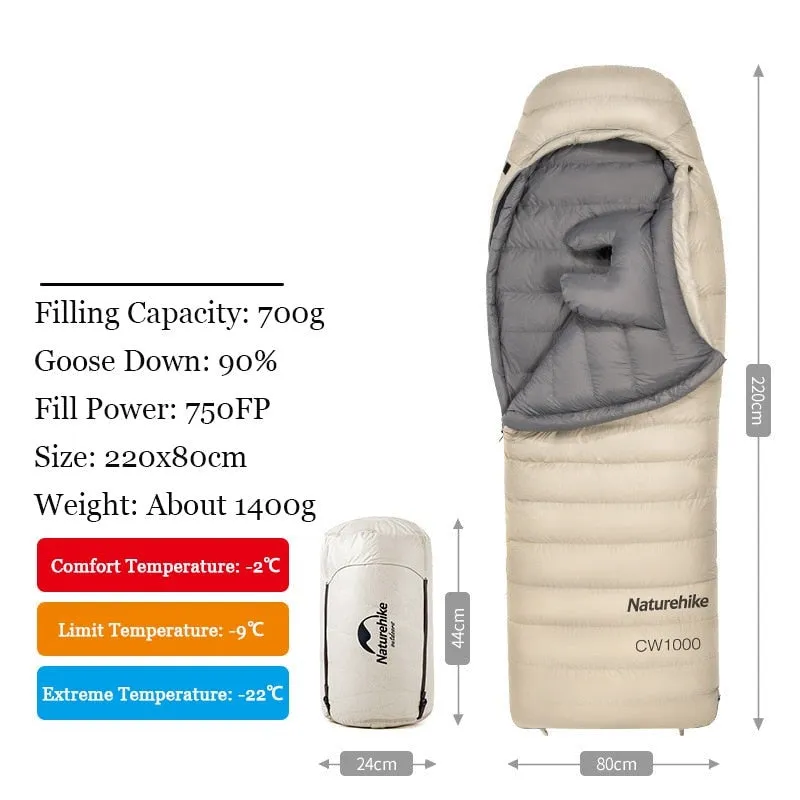Naturehike Sleeping Bag Cw700 / Cw1000 90% Goose Down Fill Content Envelope Type Warm Joy Sleeping Bag