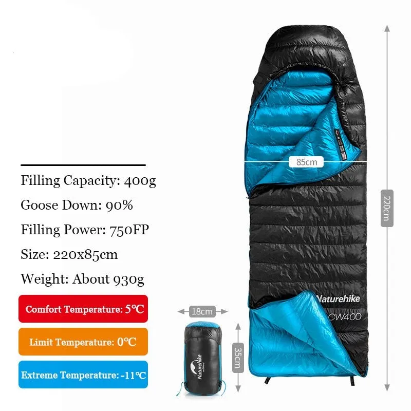 Naturehike Sleeping Bag Cw700 / Cw1000 90% Goose Down Fill Content Envelope Type Warm Joy Sleeping Bag