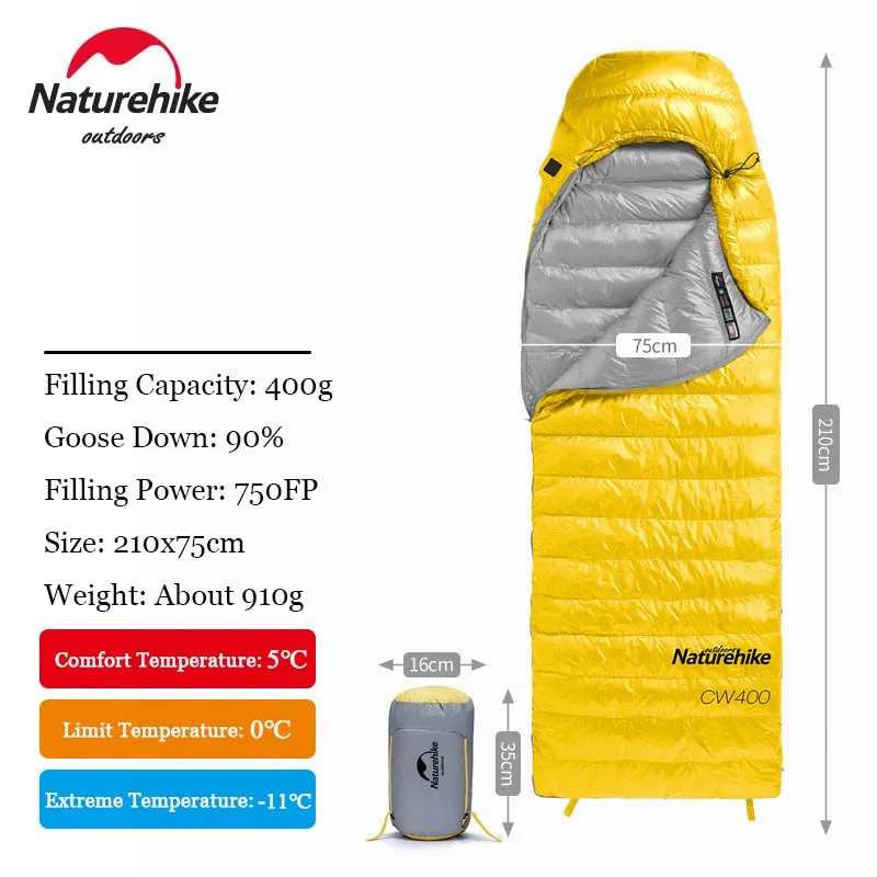 Naturehike Sleeping Bag Cw700 / Cw1000 90% Goose Down Fill Content Envelope Type Warm Joy Sleeping Bag