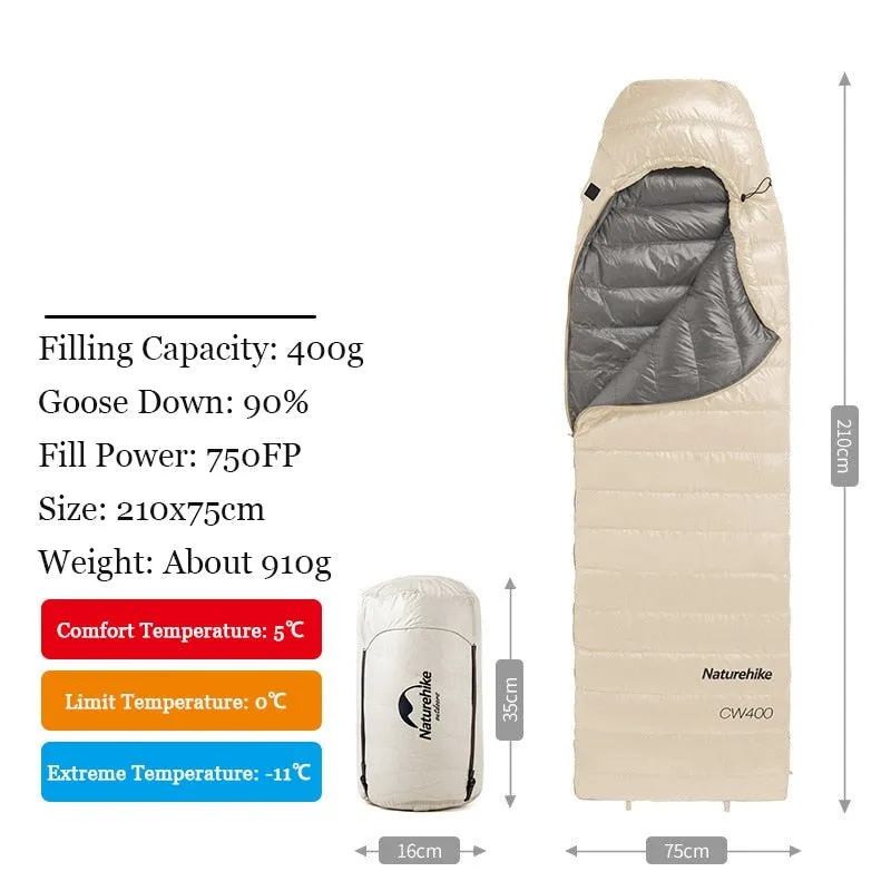 Naturehike Sleeping Bag Cw700 / Cw1000 90% Goose Down Fill Content Envelope Type Warm Joy Sleeping Bag
