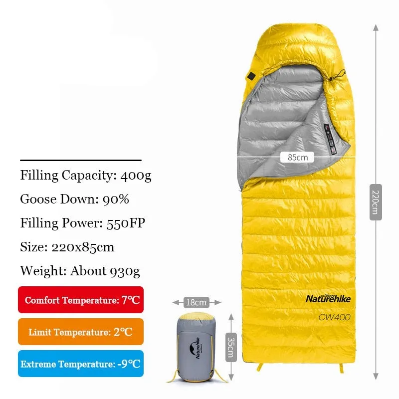 Naturehike Sleeping Bag Cw700 / Cw1000 90% Goose Down Fill Content Envelope Type Warm Joy Sleeping Bag