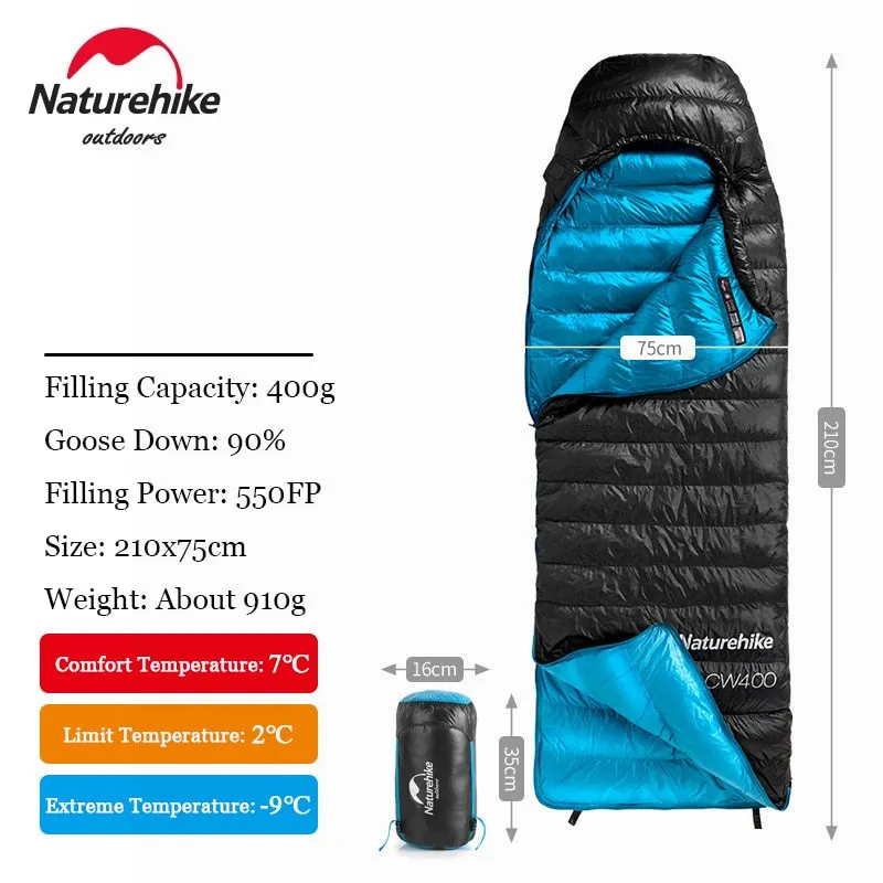 Naturehike Sleeping Bag Cw700 / Cw1000 90% Goose Down Fill Content Envelope Type Warm Joy Sleeping Bag