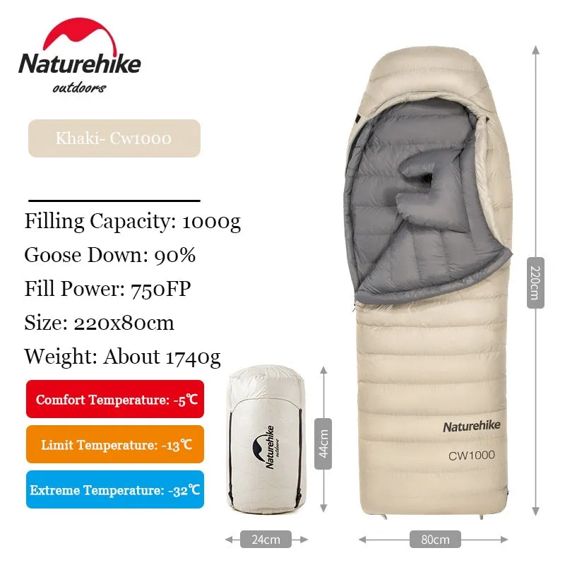 Naturehike Sleeping Bag Cw700 / Cw1000 90% Goose Down Fill Content Envelope Type Warm Joy Sleeping Bag
