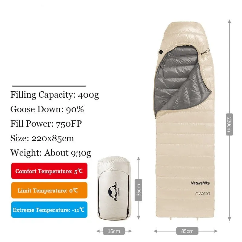 Naturehike Sleeping Bag Cw700 / Cw1000 90% Goose Down Fill Content Envelope Type Warm Joy Sleeping Bag