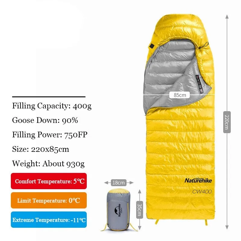 Naturehike Sleeping Bag Cw700 / Cw1000 90% Goose Down Fill Content Envelope Type Warm Joy Sleeping Bag