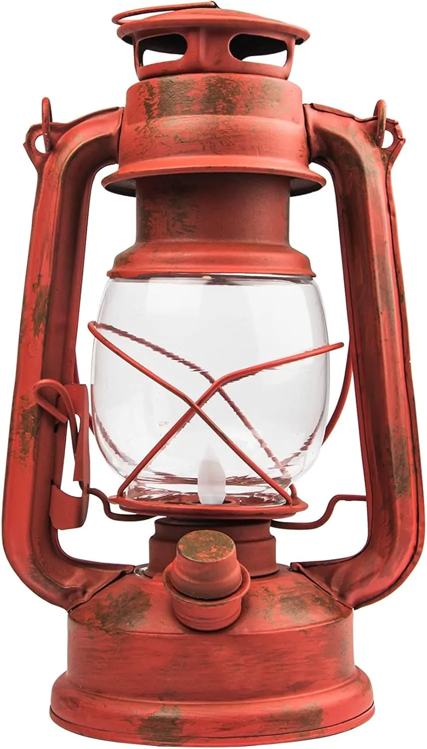 NEBO 15 LED Lantern, 9" Battery Operated Traditional Metal Lantern Design for Indoor/Outdoor Use, Rustic Red