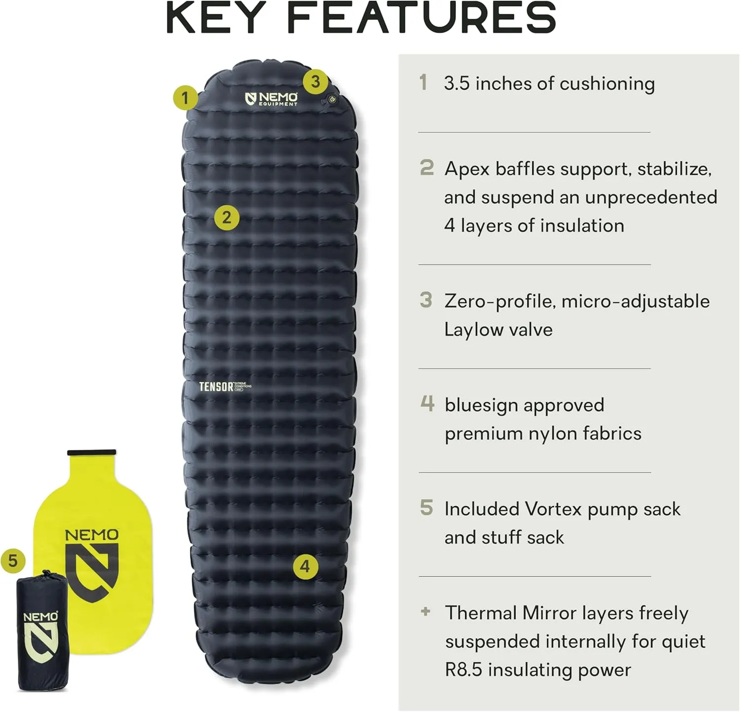 NEMO Equipment Tensor Extreme Conditions Sleeping Pad - Regular Mummy (72" x 20) - Black/Birch Bud/Citron