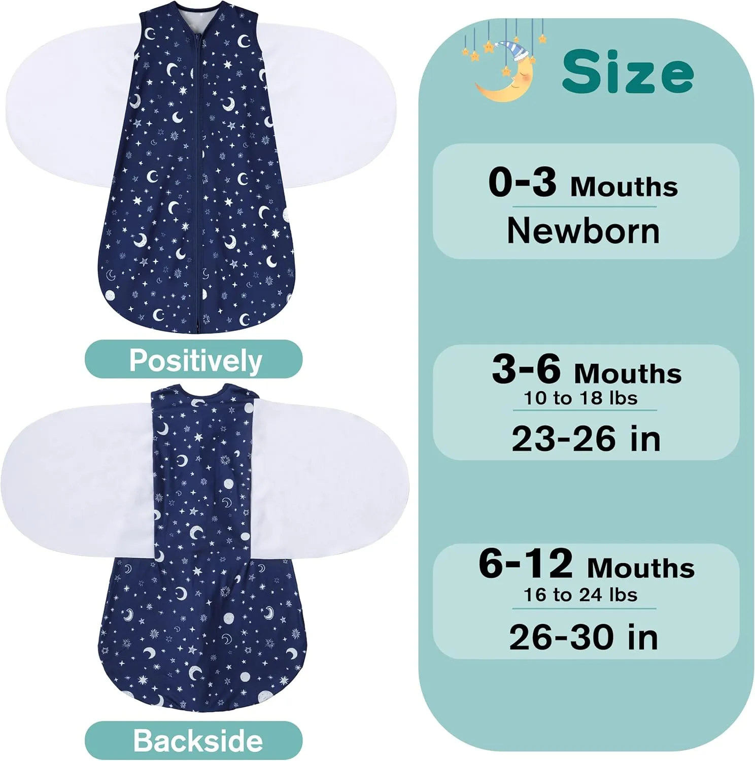 Newborn Sleep Sack Baby Swaddle,0-3 Months,3-Way Adjustable Wearable Blanket,100% Rayon Cotton Swaddling sleeping bag，TOG 0.5（Clouds&Starry Sky）