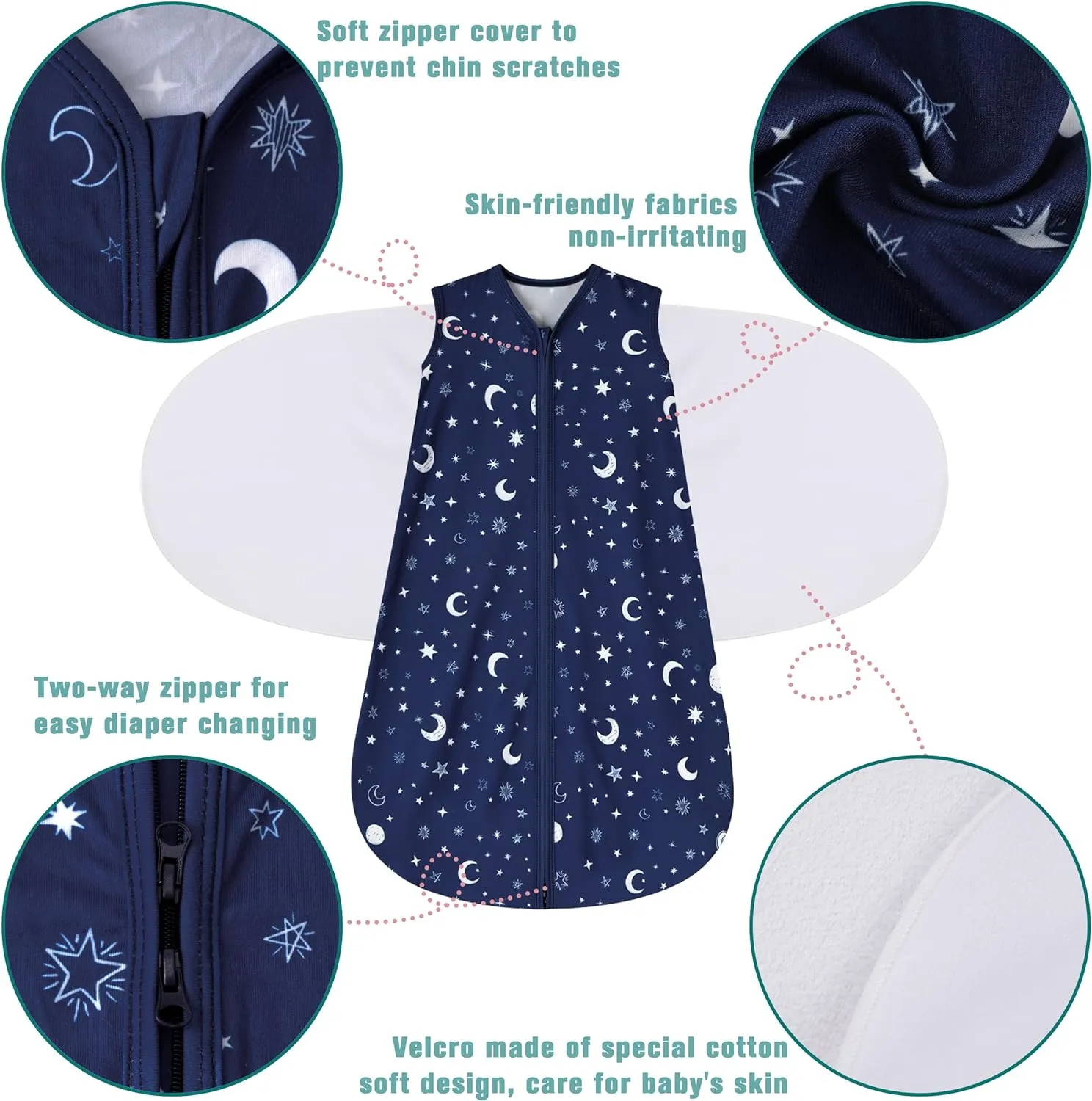 Newborn Sleep Sack Baby Swaddle,0-3 Months,3-Way Adjustable Wearable Blanket,100% Rayon Cotton Swaddling sleeping bag，TOG 0.5（Clouds&Starry Sky）