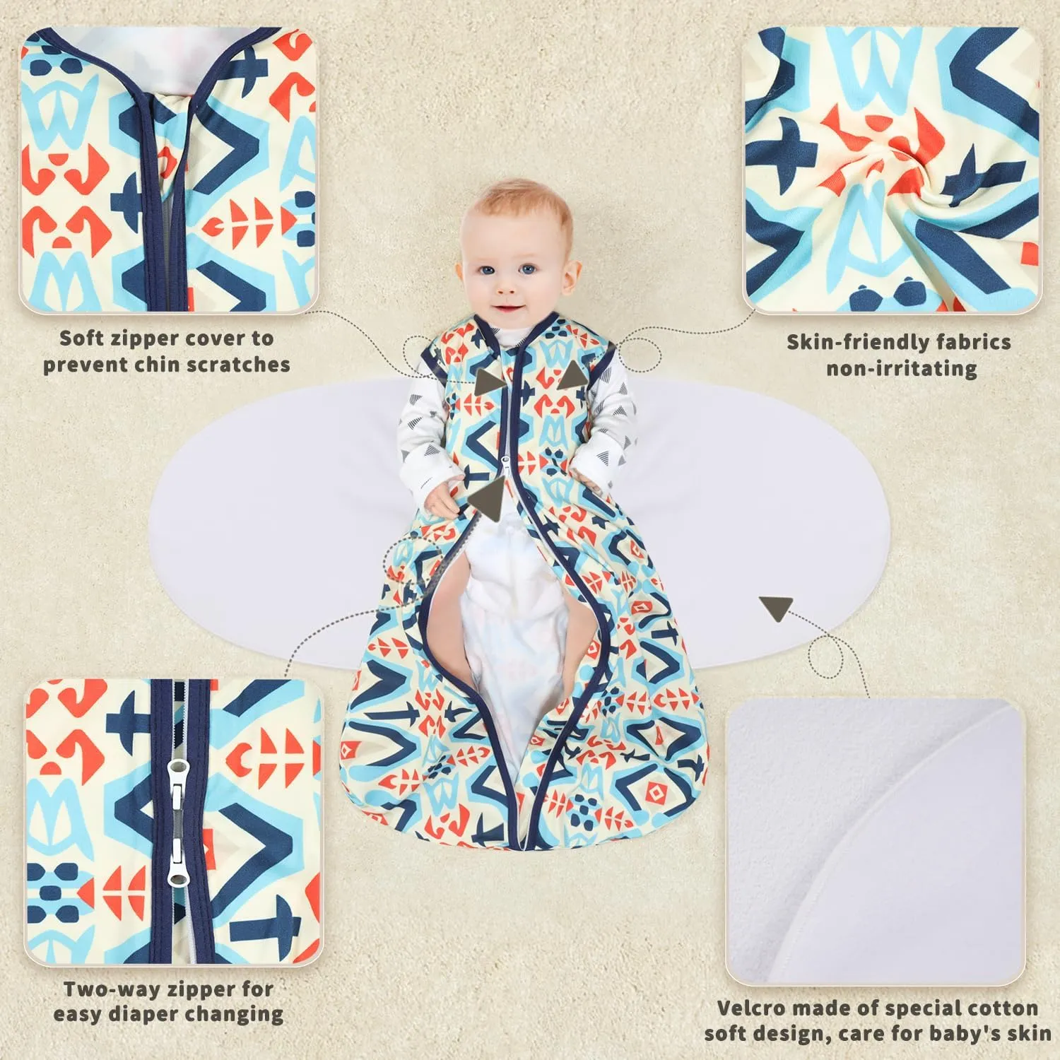 Newborn Sleep Sack Baby Swaddle,3-Way Adjustable Wearable Blanket,100% Rayon Cotton Swaddling Sleeping Bag. (Bohemia&Checkered, 0-3 Months)