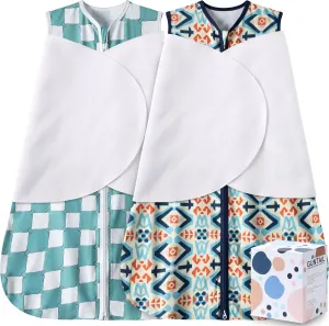 Newborn Sleep Sack Baby Swaddle,3-Way Adjustable Wearable Blanket,100% Rayon Cotton Swaddling Sleeping Bag. (Bohemia&Checkered, 0-3 Months)