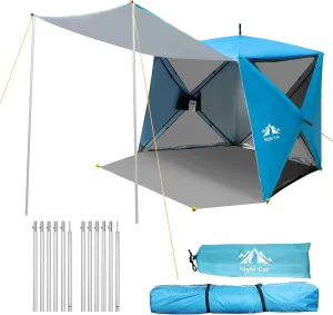 Night Cat Pop-up Beach Tent with Canopy Poles 3 4 Persons Beach Shelter with Canopy and Footprint, UPF 50  UV Protection Backyard Camping Outdoor Canopy Poles Not Included