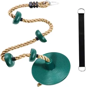 Ninja Climbing Rope with Platforms and Disc Swing Seat Set for Kids Outdoor Playground Tree Swing, Including Hanging Strap & Carabiner