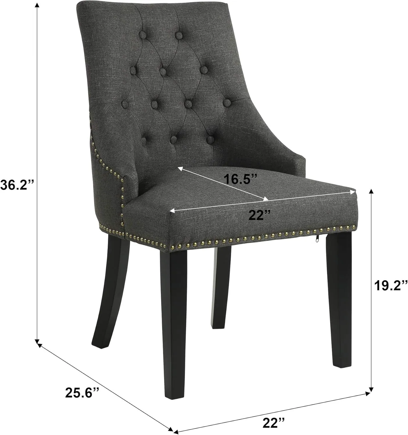 NOBPEINT Dining Chair Charcoal Fabric Leisure Padded Ring Chair, Nailed Trim, Set of 2