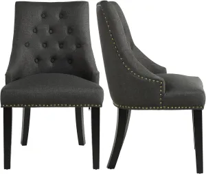 NOBPEINT Dining Chair Charcoal Fabric Leisure Padded Ring Chair, Nailed Trim, Set of 2