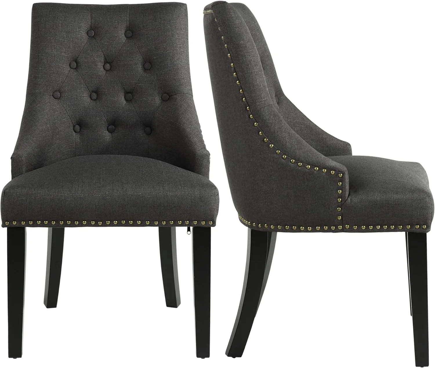 NOBPEINT Dining Chair Charcoal Fabric Leisure Padded Ring Chair, Nailed Trim, Set of 2