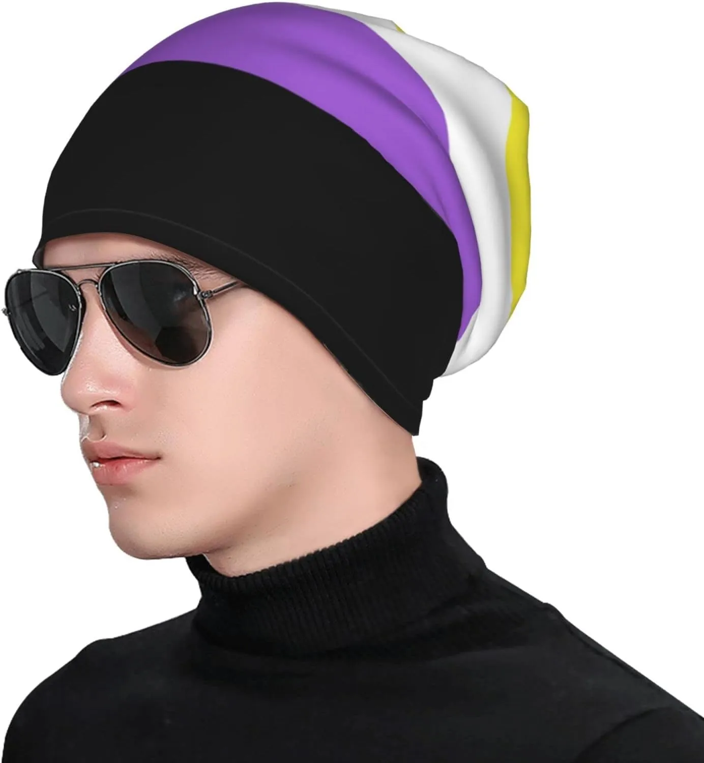 Nonbinary Pride Flag Multifunction Beanie Hat for Men Women Fashion Scarf Soft Stretch Skull Cap