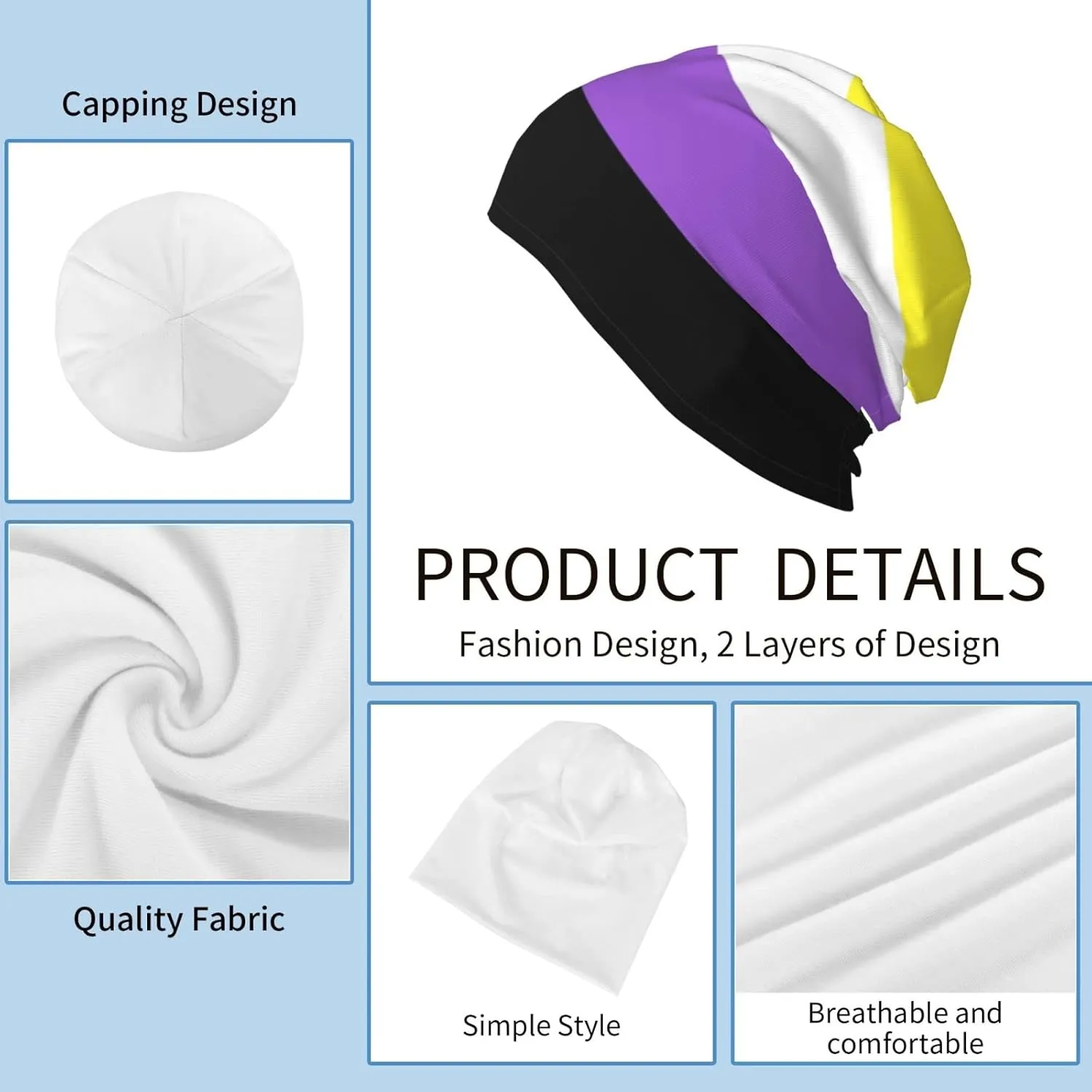 Nonbinary Pride Flag Multifunction Beanie Hat for Men Women Fashion Scarf Soft Stretch Skull Cap