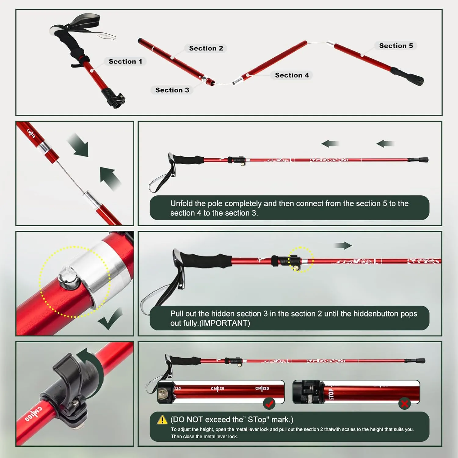 Nordic Hiking Pole - Collapsible, Lightweight 7075 Aluminum Walking Stick for Seniors, Men, and Women