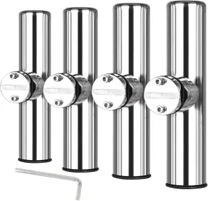 NovelBee 4pcs Stainless Steel Clamp on Fishing Rod Holders with Black Rubber Insert for Rails 7/8" to 1"