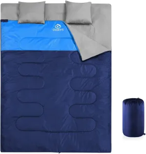 oaskys Double Sleeping Bag for Adults with 2 Pillows - Queen Size XL Waterproof Sleeping Bag for All Season Camping Hiking Backpacking 2 Person Sleeping Bags for Cold Weather & Warm