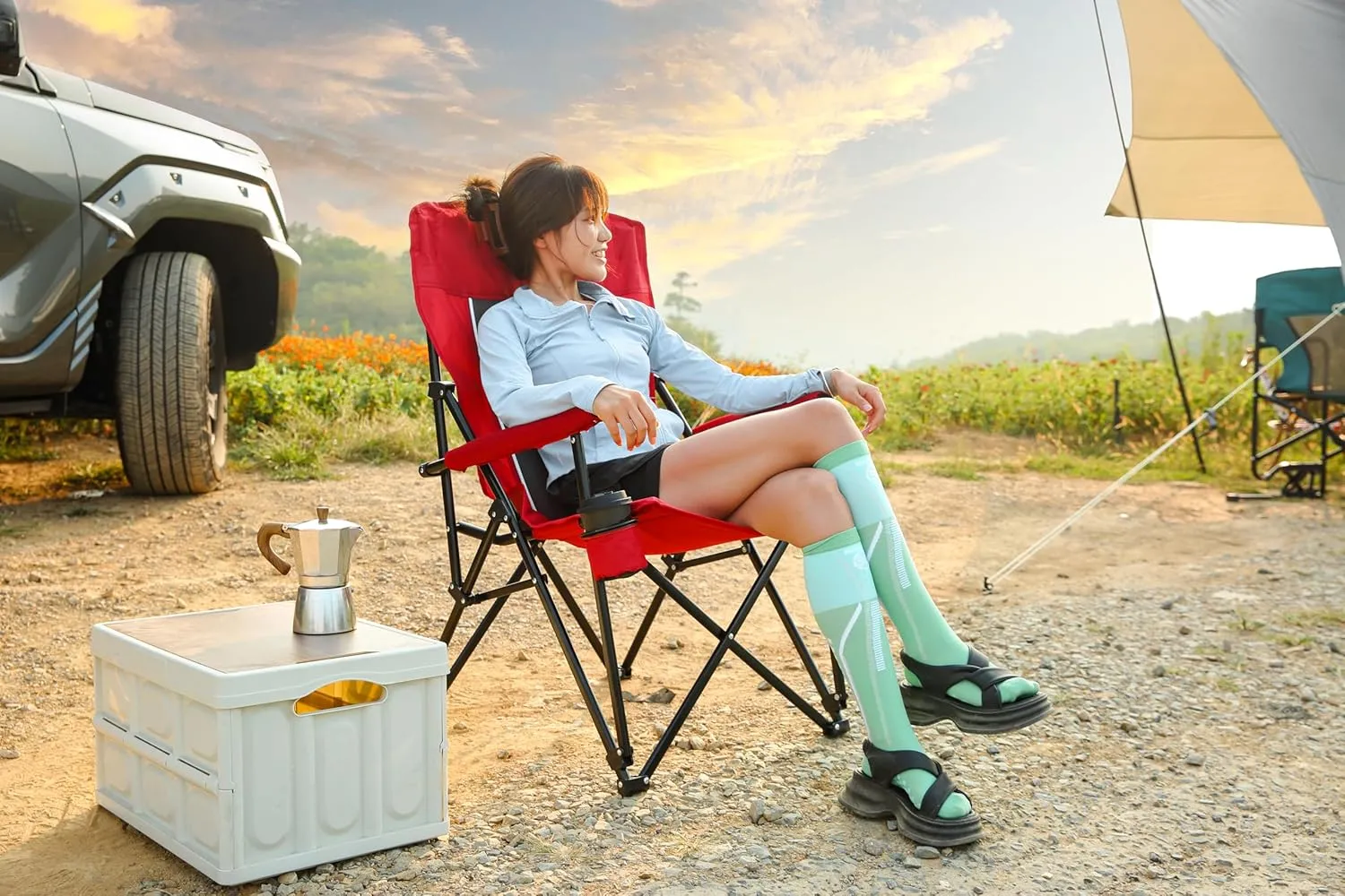Ochine Folding Camping Chair Beach Chair with Cup Holder, Portable Camping Chair Heavy Duty Folding Chair Supports 250 LBS for Outdoor Camping, Lawn, Beach