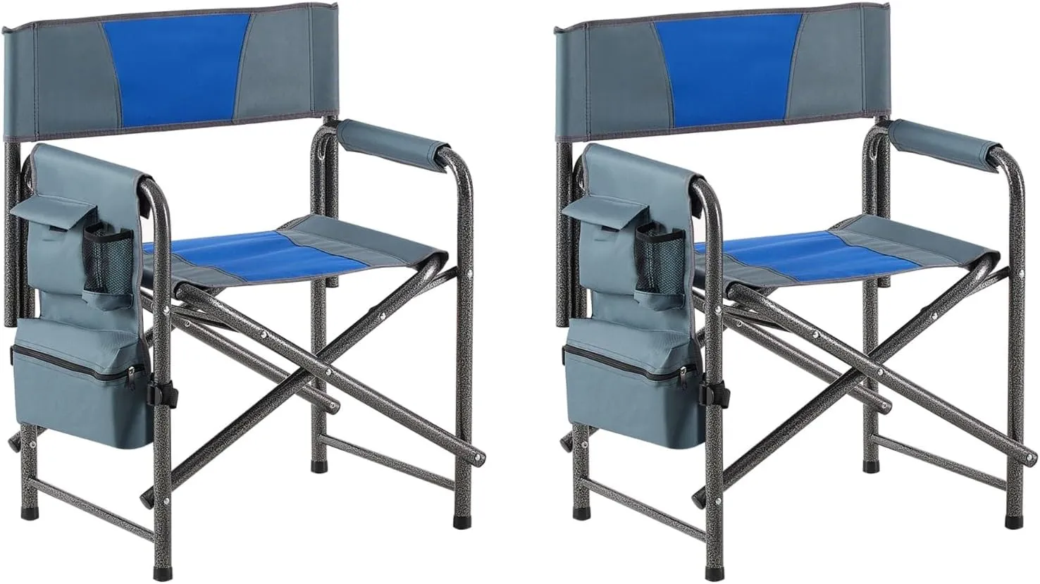 OCMC 2-Piece Padded Folding Outdoor Chair w/Storage Lightweight New Oversized Directors Blue Grey Indoor Outdoor Camping