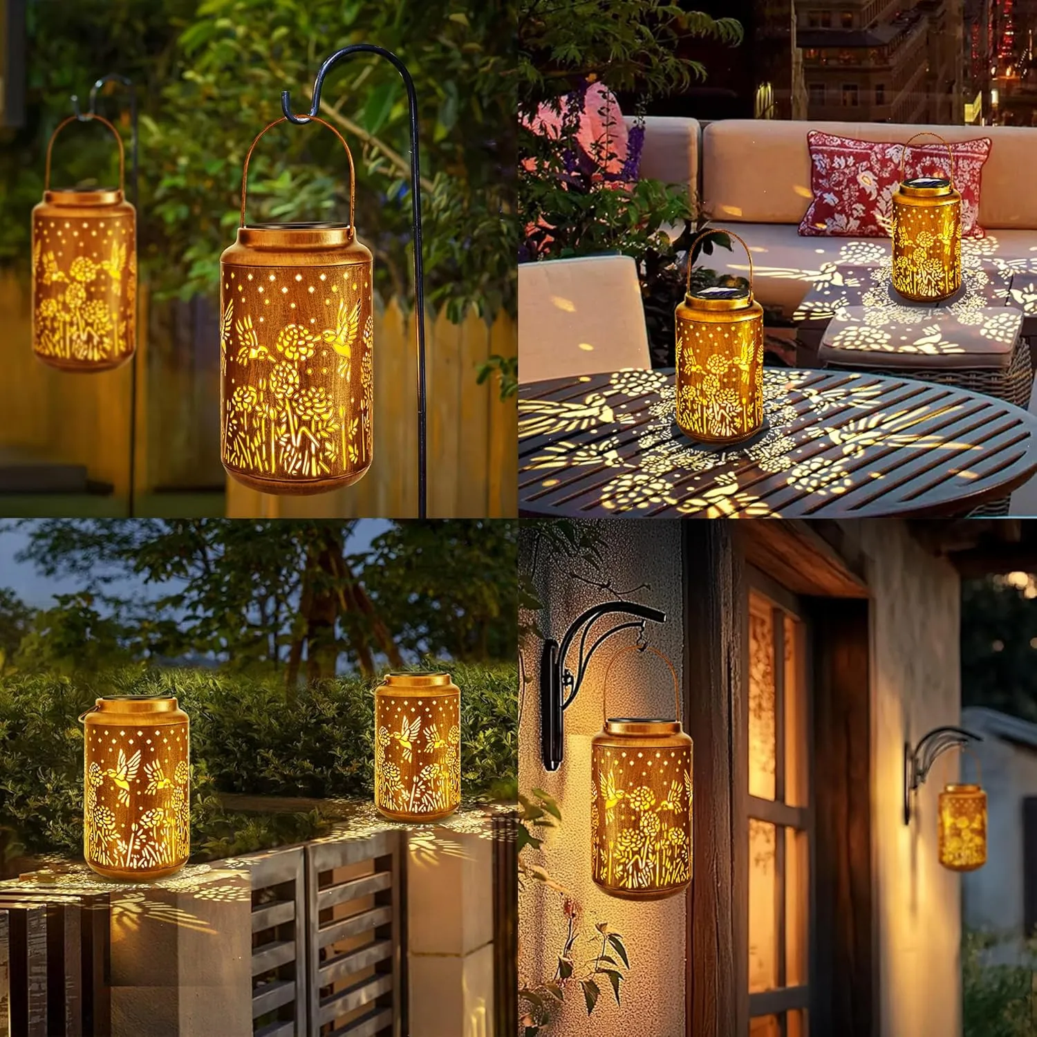 ODEETRONIC Hummingbird Solar Lantern Lights - Outdoor Waterproof Hanging Lanterns, Solar Garden Lights Birthday Gifts for Women Mom Grandma, Metal Hummingbird LED Lanterns for Garden Yard Patio Decor