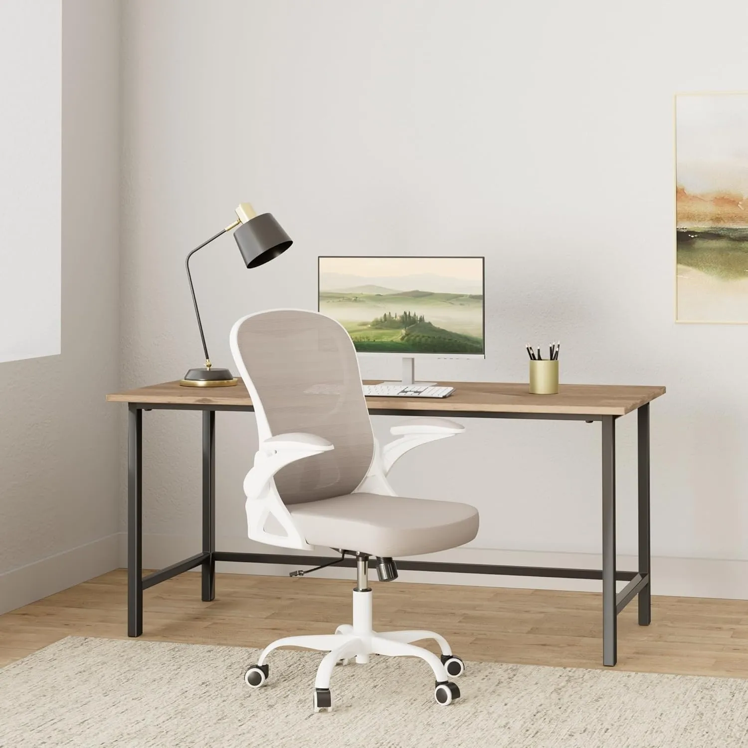 Office Chair Desk Chair, Ergonomic Mesh Computer Chair Home Office Desk Chairs, Swivel Task Chair Mid Back Breathable Rolling Chair with Adjustable Lumbar Support Flip Up Armrest (Gray)
