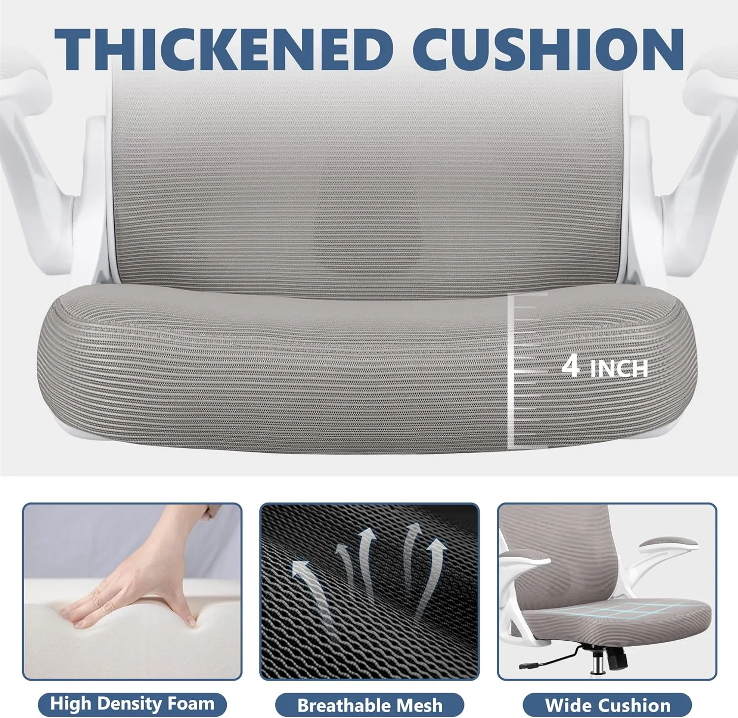 Office Chair Desk Chair, Ergonomic Mesh Computer Chair Home Office Desk Chairs, Swivel Task Chair Mid Back Breathable Rolling Chair with Adjustable Lumbar Support Flip Up Armrest (Gray)