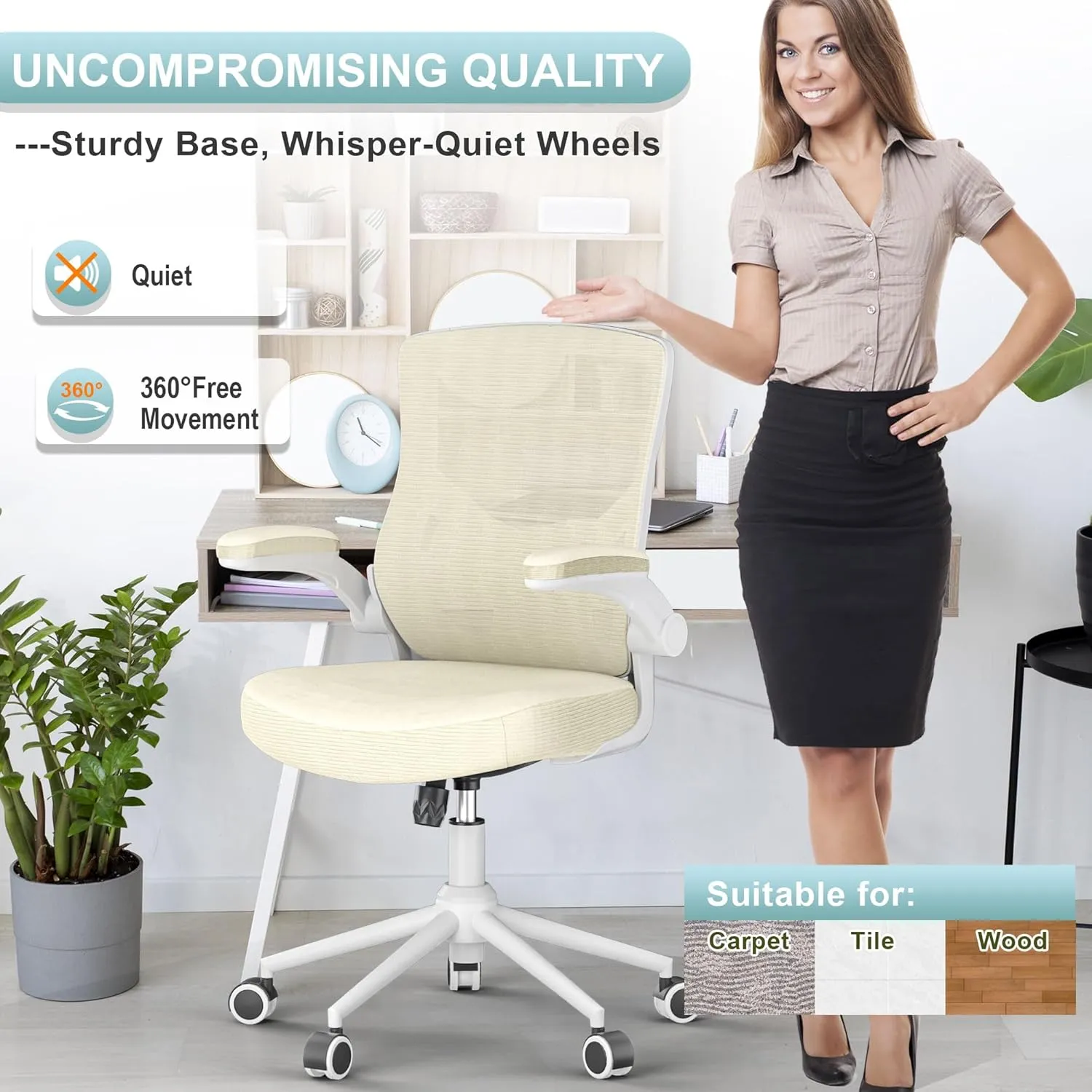 Office Chair, High Back Desk Chair Adjustable Height and Ergonomic Design Home Office Computer Chair Executive Lumbar Support Padded Flip-up Armrest Swivel Task Chair