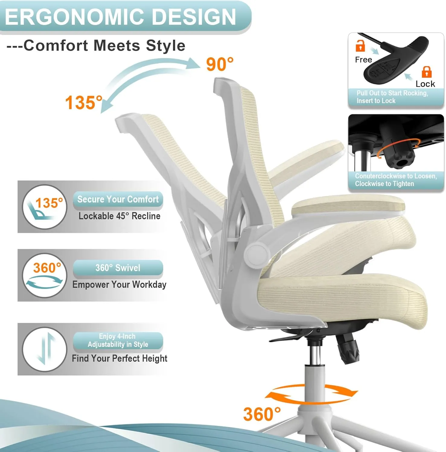 Office Chair, High Back Desk Chair Adjustable Height and Ergonomic Design Home Office Computer Chair Executive Lumbar Support Padded Flip-up Armrest Swivel Task Chair