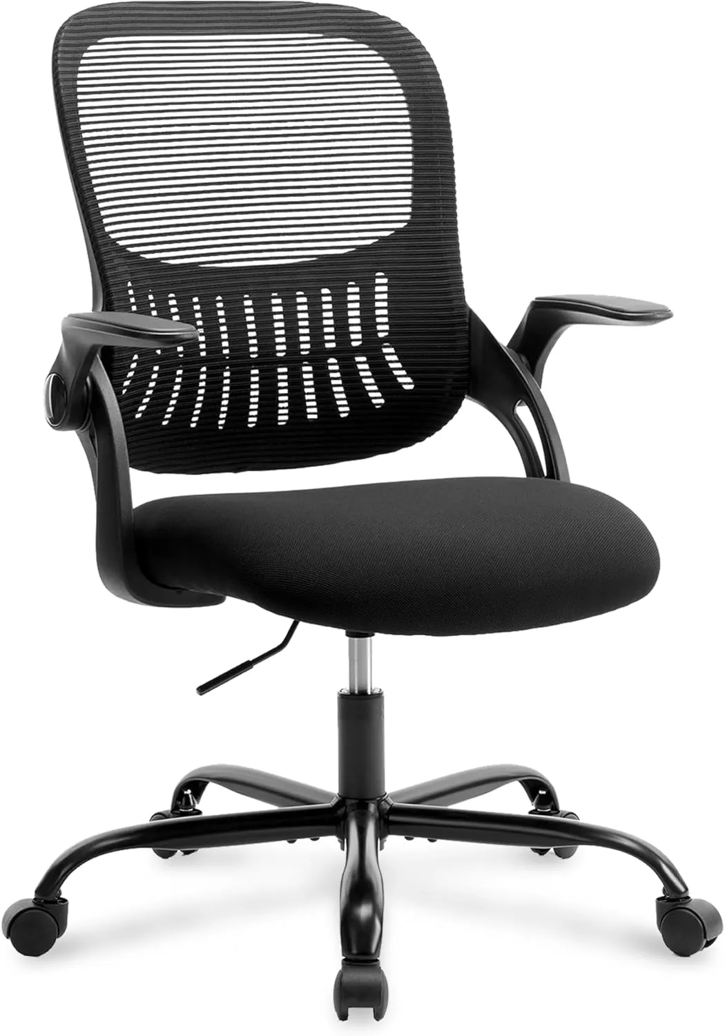 Office Ergonomic Desk Chair, Mesh Comfy Computer Work Chair with Flip-up Armrests and Adjustable Lumbar Support, Rolling Swivel Executive Task Chair for Home Office, Adults and Teens (Black)