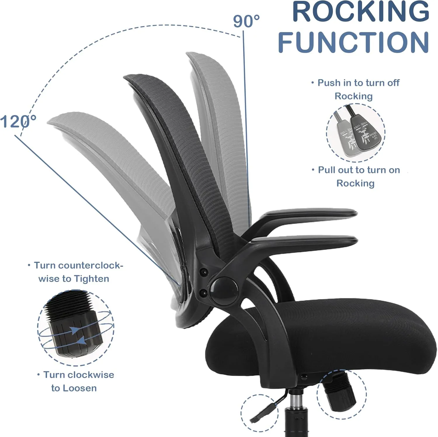 Office Ergonomic Desk Chair, Mesh Comfy Computer Work Chair with Flip-up Armrests and Adjustable Lumbar Support, Rolling Swivel Executive Task Chair for Home Office, Adults and Teens (Black)