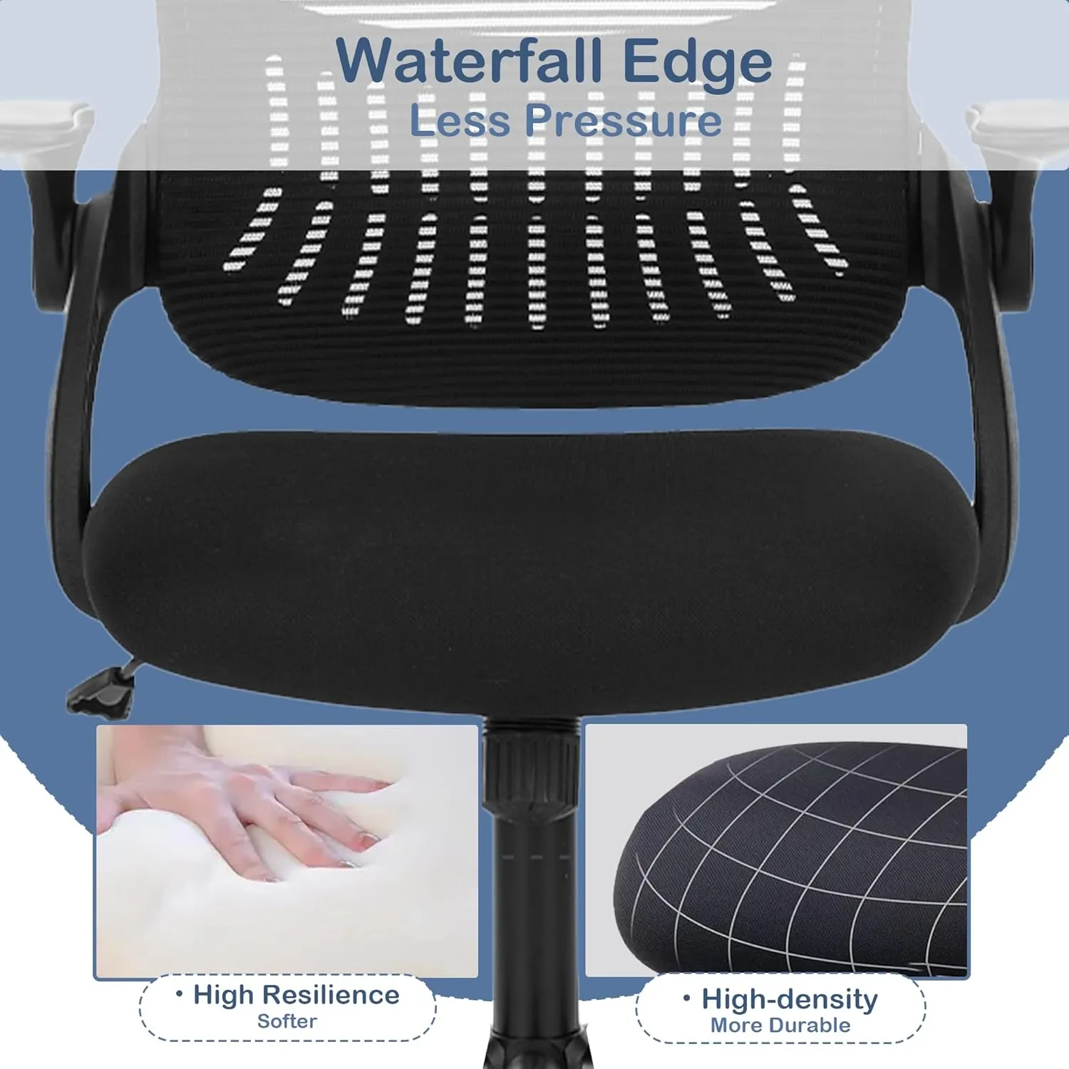 Office Ergonomic Desk Chair, Mesh Comfy Computer Work Chair with Flip-up Armrests and Adjustable Lumbar Support, Rolling Swivel Executive Task Chair for Home Office, Adults and Teens (Black)