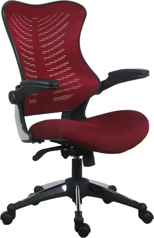 OfficeFactor Burgundy Office Chair, Ergonomic, Lumbar Support, Adjustable Executive & Task Chair for Office/Conference Room. Thick Seat & Flip-Up Arm Rest, Mesh Back, 250 Lbs Rated