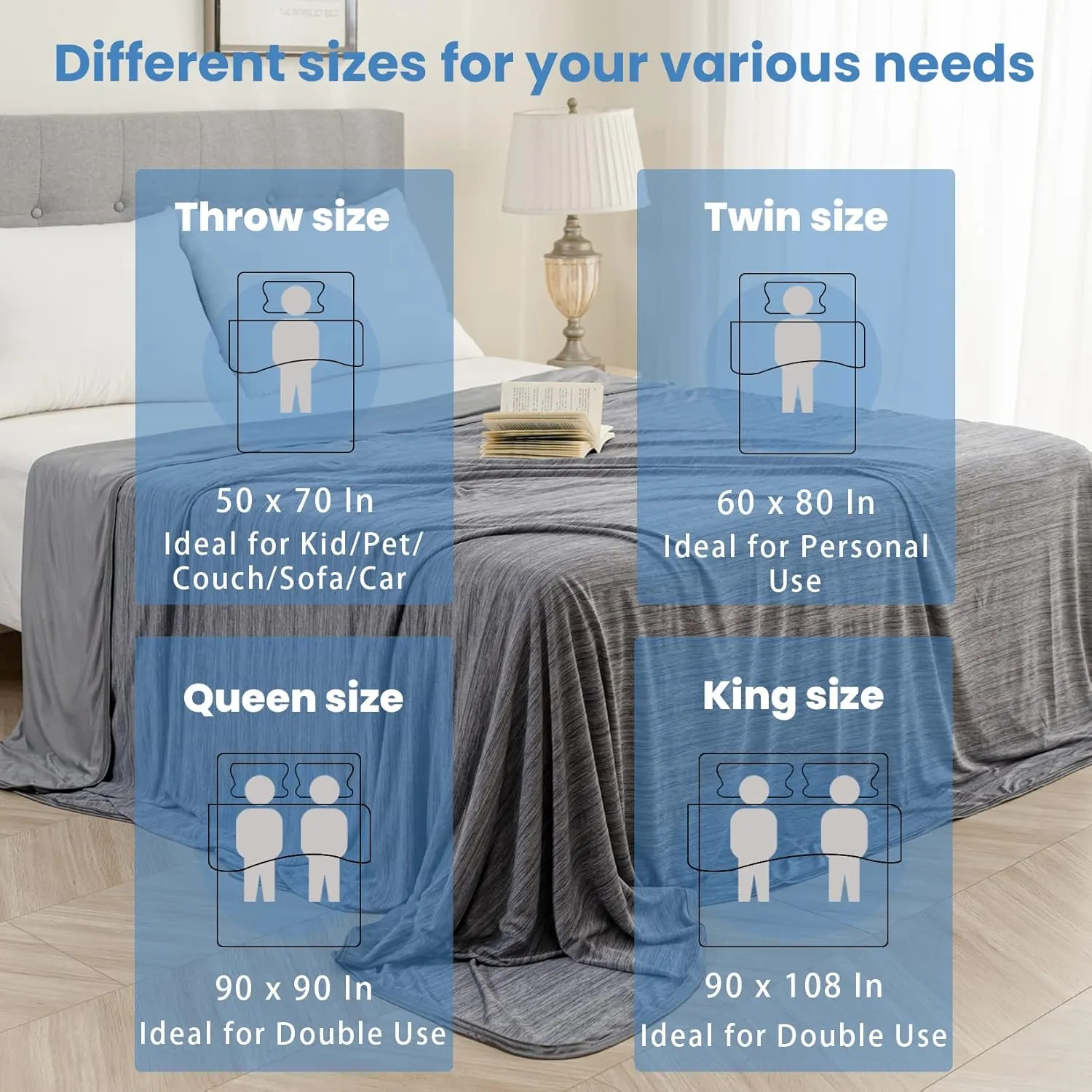 OIGAE Cooling Blanket for Hot Sleepers - Soft & Lightweight Summer Cold Blanket for Night Sweats | Perfect for Bed, Couch, Sofa (Grey, Queen 90" x 90")