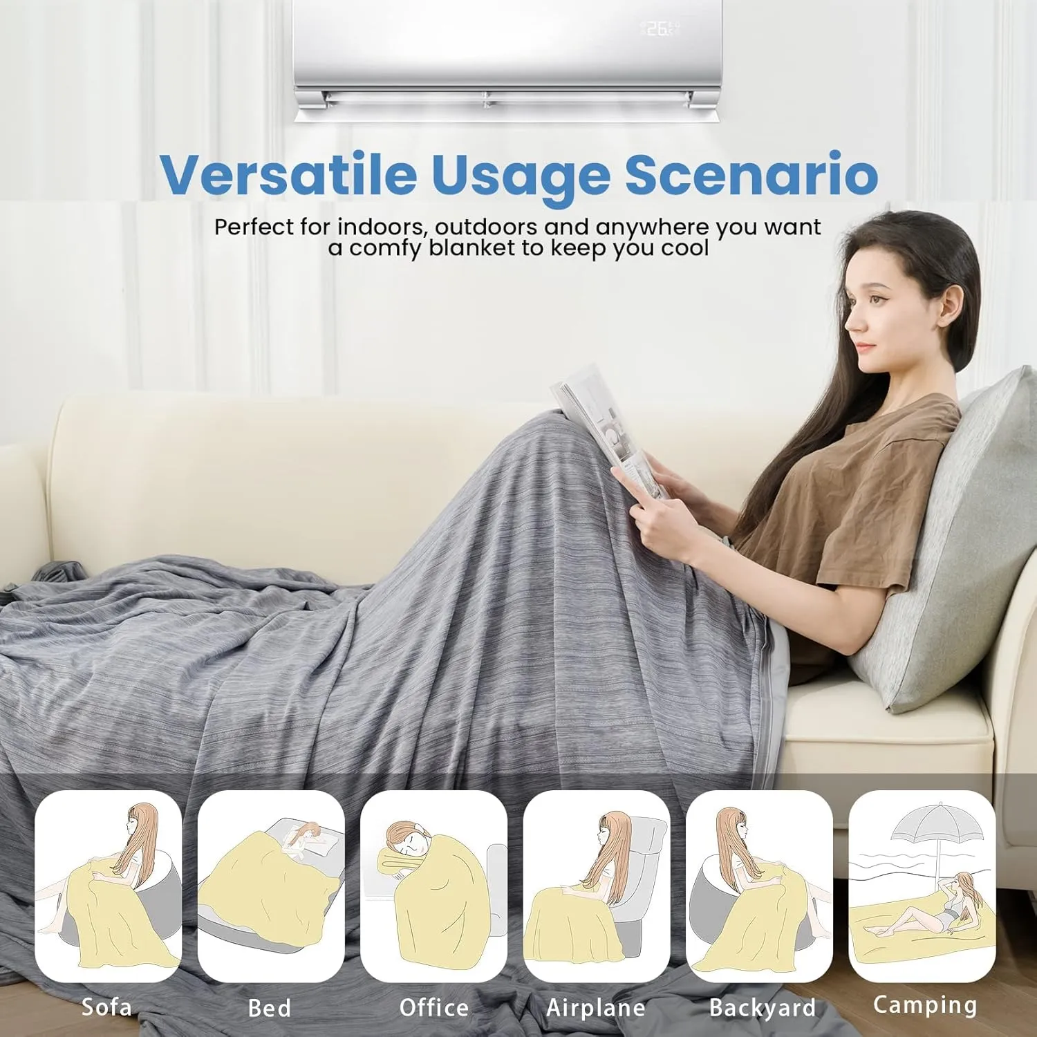 OIGAE Cooling Blanket for Hot Sleepers - Soft & Lightweight Summer Cold Blanket for Night Sweats | Perfect for Bed, Couch, Sofa (Grey, Queen 90" x 90")