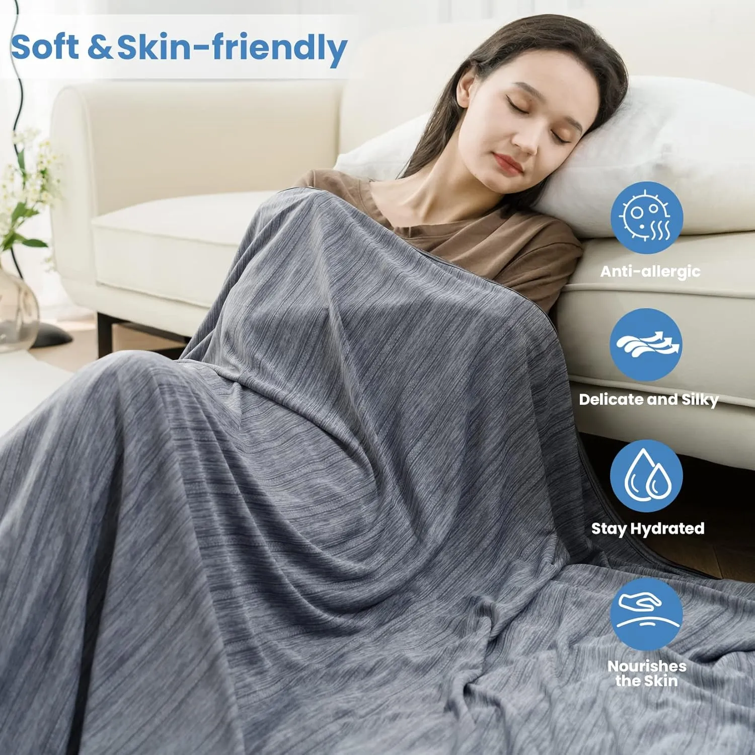 OIGAE Cooling Blanket for Hot Sleepers - Soft & Lightweight Summer Cold Blanket for Night Sweats | Perfect for Bed, Couch, Sofa (Grey, Queen 90" x 90")