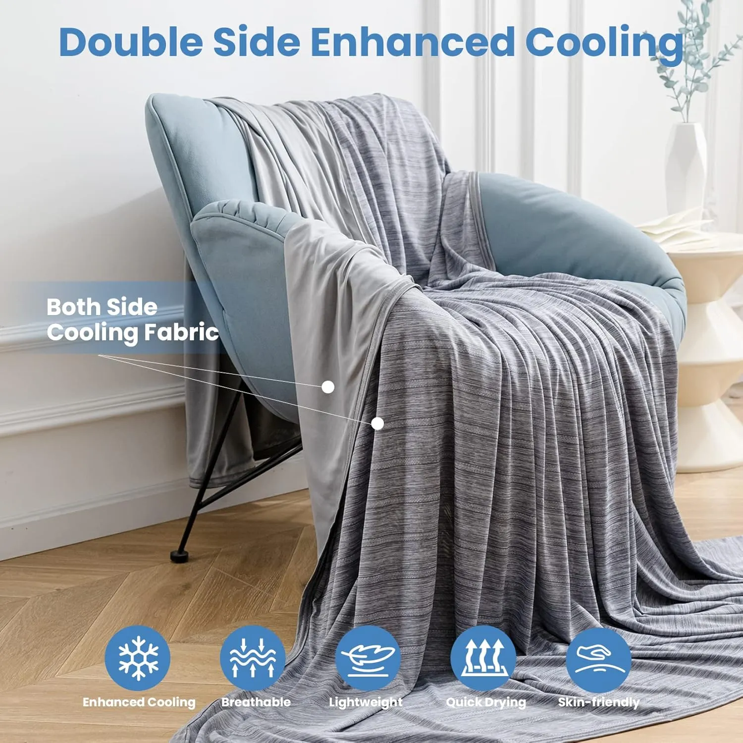 OIGAE Cooling Blanket for Hot Sleepers - Soft & Lightweight Summer Cold Blanket for Night Sweats | Perfect for Bed, Couch, Sofa (Grey, Queen 90" x 90")