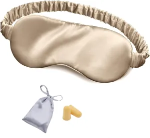OLESILK Silk Sleep Eye Mask Blindfold with Double Layer Silk Filling for Full Night's Sleep, Silk Wrapping Strap- Luxury Eye Cover Eyeshade for Women Men with Travel Bag and Ear Plugs, Taupe