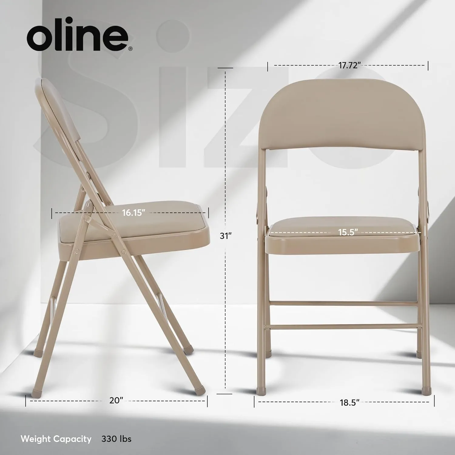 Oline Vinyl Folding Chairs, Padded Vinyl Cushion Chairs with Durable Metal Frame, Indoor Outdoor Stackable Foldable Guest Chairs for Office Wedding Kitchen Dining, 300lb Capacity (Khaki, 4 Pack)