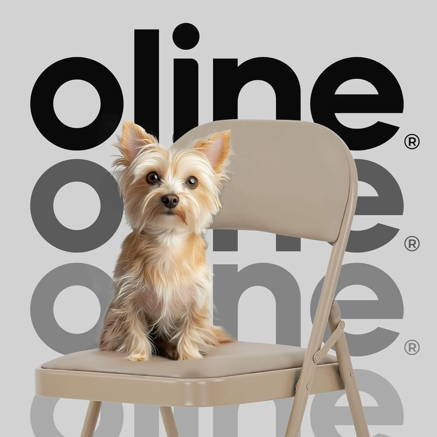 Oline Vinyl Folding Chairs, Padded Vinyl Cushion Chairs with Durable Metal Frame, Indoor Outdoor Stackable Foldable Guest Chairs for Office Wedding Kitchen Dining, 300lb Capacity (Khaki, 4 Pack)