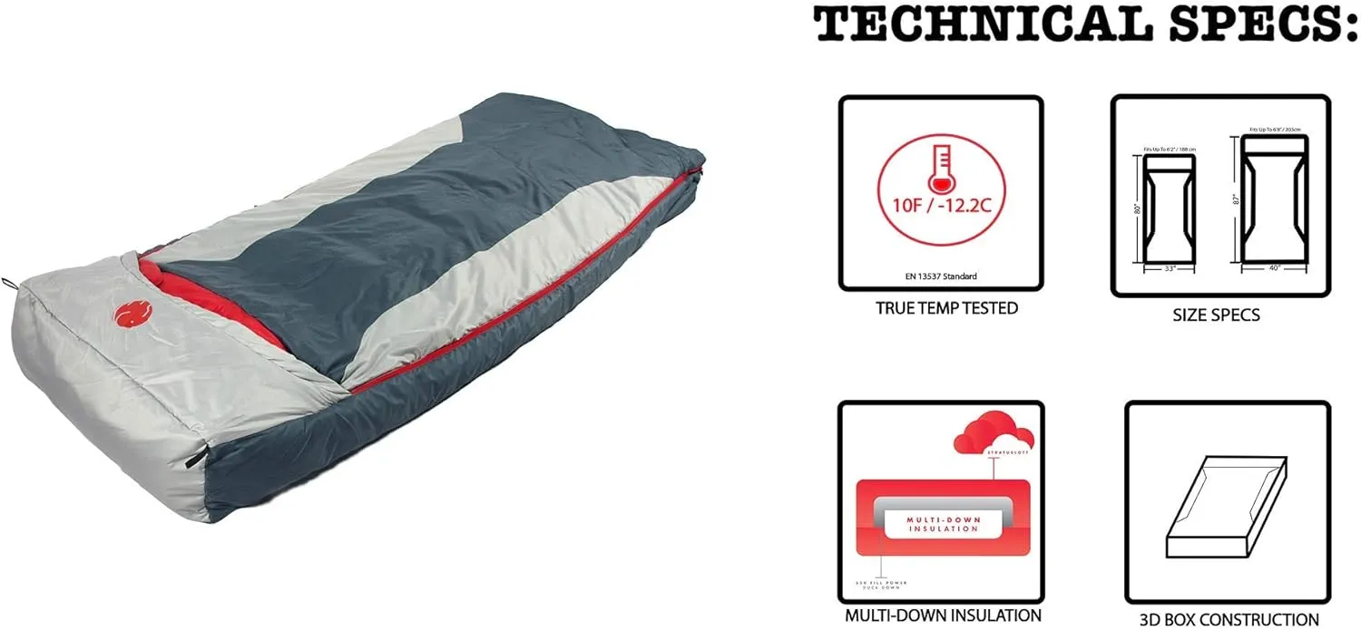 OmniCore Designs Multi Down Hooded Rectangular Sleeping Bag (-10F to 30F) with 4pt. Compression Stuff Sack