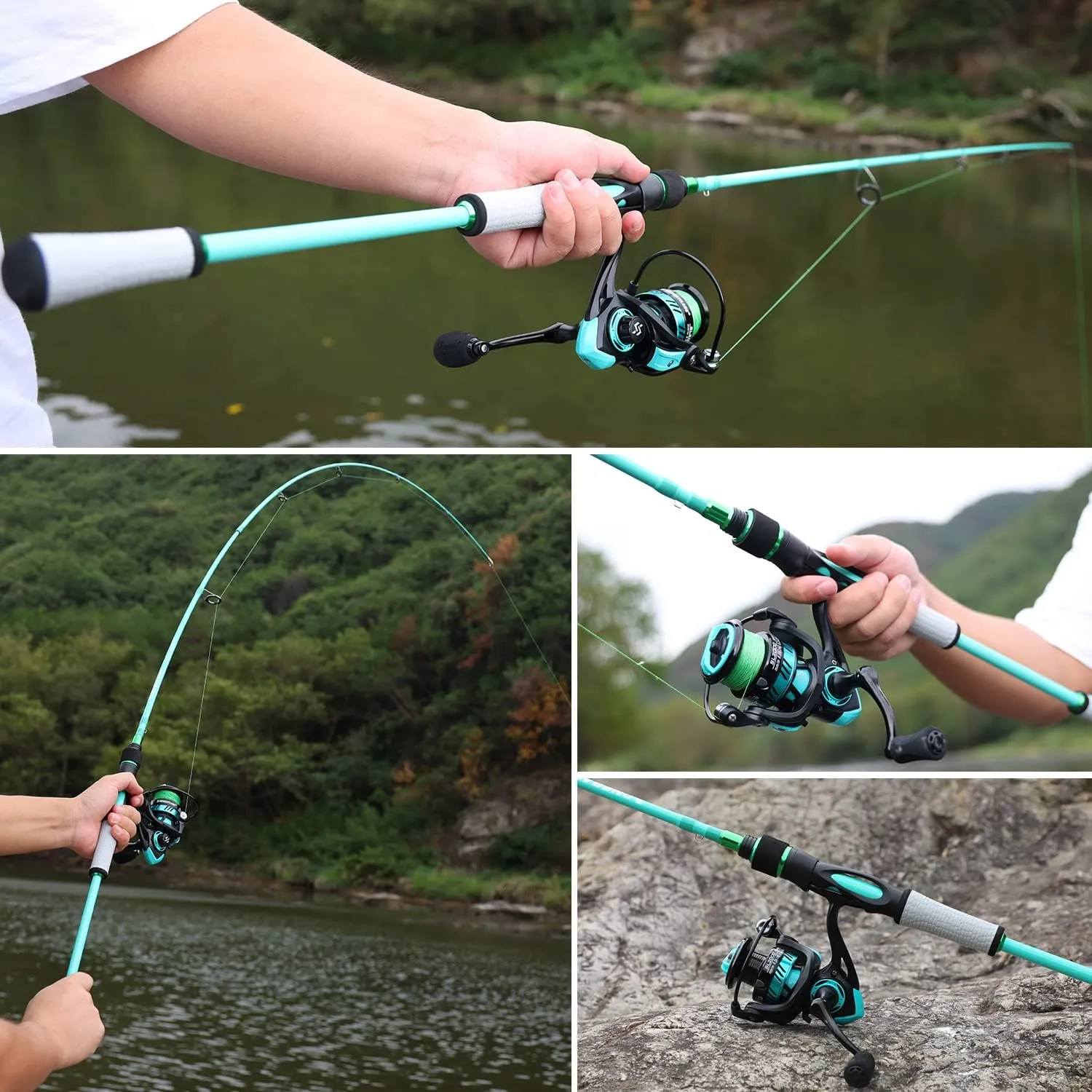 One Bass Spirit Flame Fishing Rod Reel Combo, Spinning Fishing Pole with Graphite 2Pc Blanks, Stainless Steel Guides